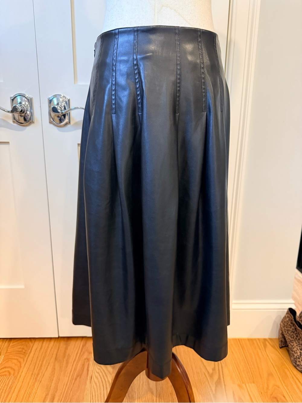 Black Faux Leather A-Line Midi Skirt - Picture 10 of 16